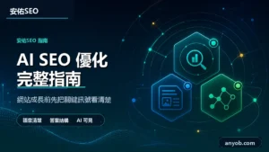 安佑國際SEO工作室深色品牌精選圖，主題為「AI正在改變SEO！如何在Google AI和ChatGPT時代中，讓客人第一眼就看到您？」，呈現網站診斷、內容品質與搜尋可見度檢查概念。